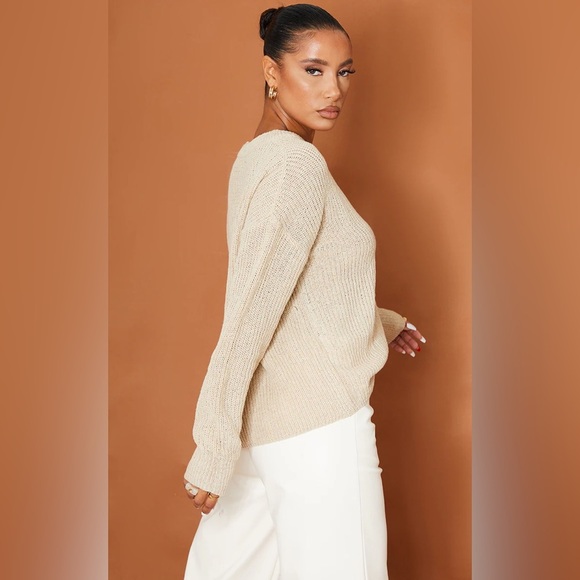 New Pretty Little Thing Taupe Basic Knit Crewneck Jumper - Picture 2 of 6